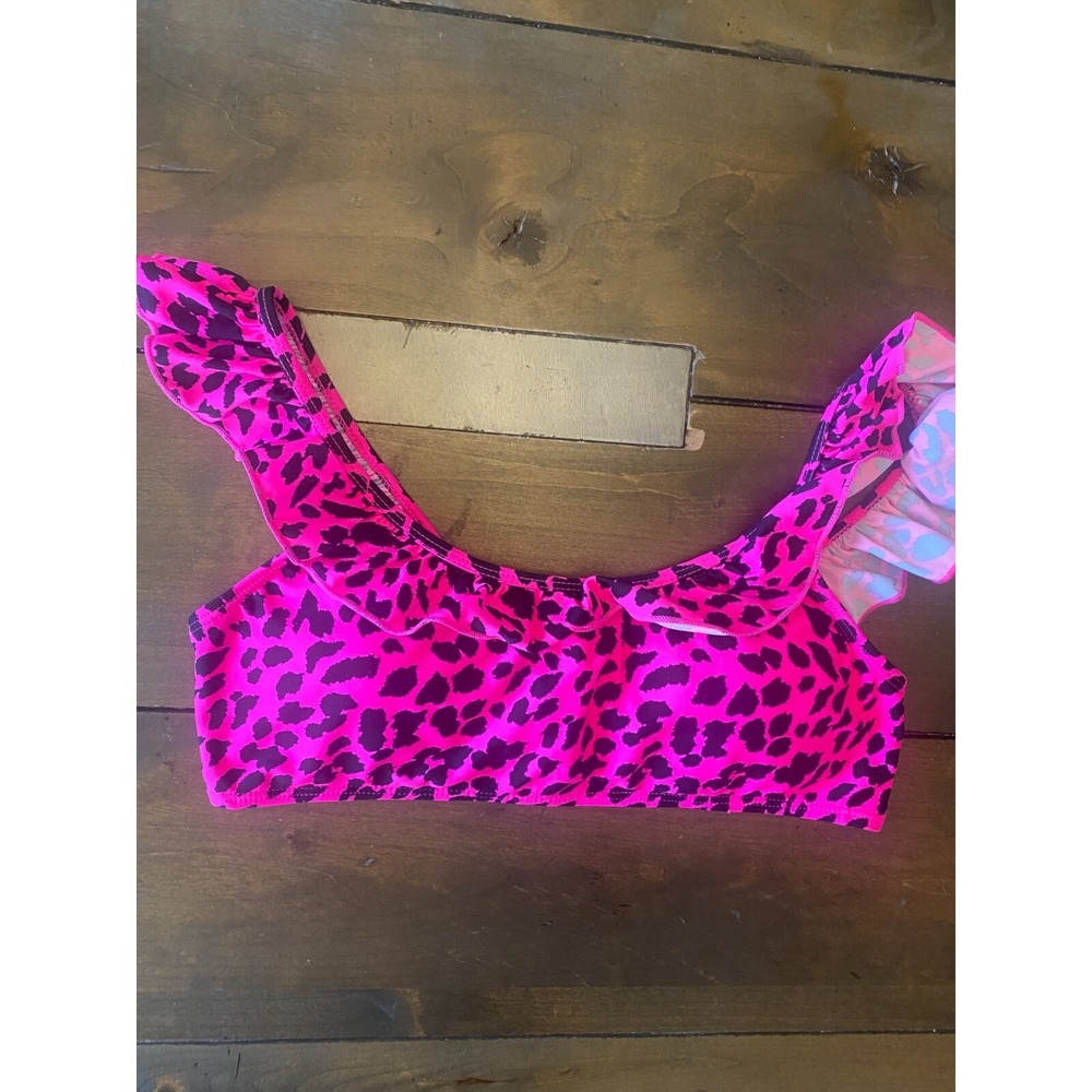 Cabana Del Sol Womens Large Pink Cheetah Print Bikini Top Ruffle